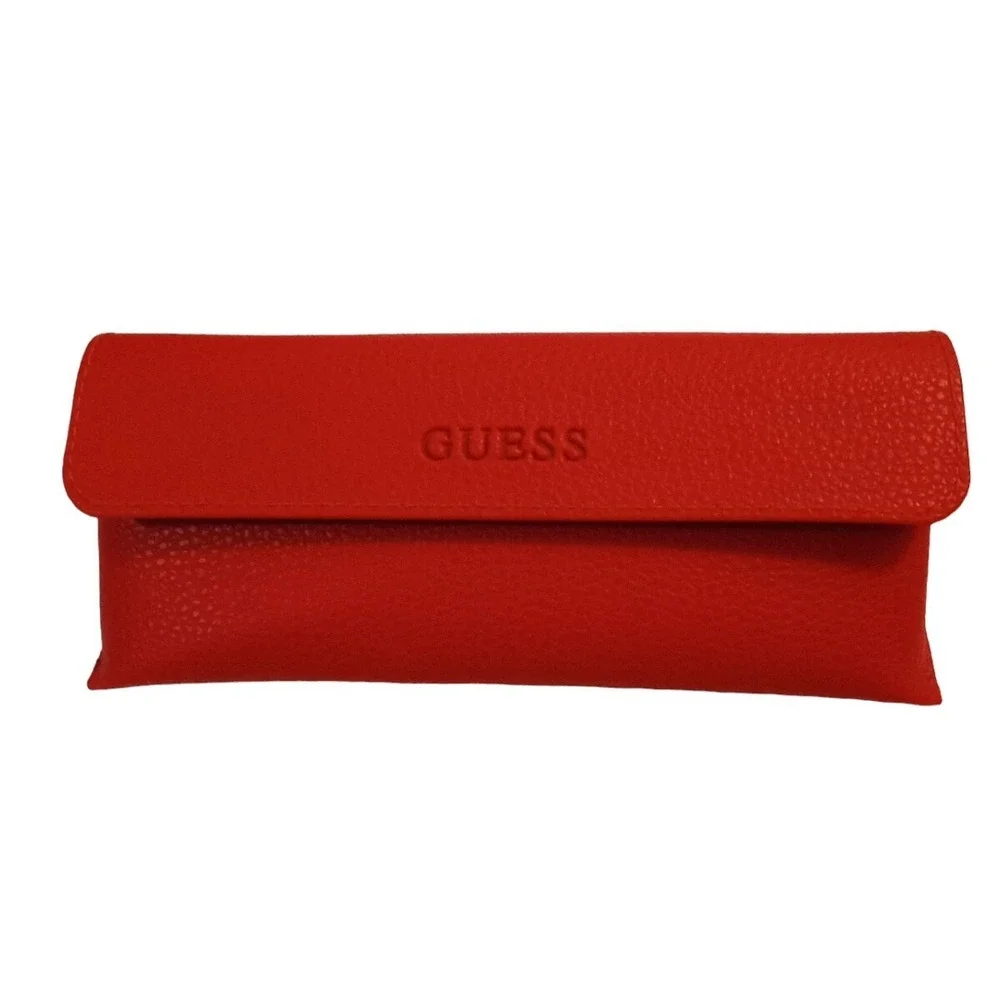 Guess Red Leather Eyeglass Case Black Velvet Lined Designer Sunglass Snap Holder